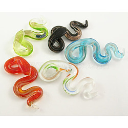 Lampwork Glass Large Pendants, with Gold Sand, Snake, Mixed Color, 32mmx64mm, hole: 7mm(SLSP110Y)