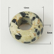 Gemstone European Beads, Natural Dalmatian Jasper, Large Hole Beads, Rondelle, Beige/Black, 12x6mm, Hole: 5mm(SPDL-H005-1)