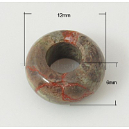 Natural Rhyolite Jasper European Beads, Large Hole Beads, Rondelle, 12x6mm, Hole: 5mm(SPDL-H005-2)