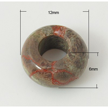 Natural Rhyolite Jasper European Beads, Large Hole Beads, Rondelle, 12x6mm, Hole: 5mm