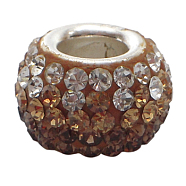 Austrian Crystal European Beads, Large Hole Beads, Single Sterling Silver Core, Rondelle, 220_Smoked Topaz, about 11mm in diameter, 7.5mm thick, hole: 4.5mm(SS001-220)