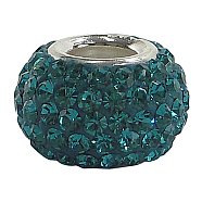 Austrian Crystal European Beads, Large Hole Beads, Single Sterling Silver Core, Rondelle, 229_Blue Zircon, about 11mm in diameter, 7.5mm thick, hole:4.5mm(SS001-A229)