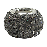 Austrian Crystal European Beads, Large Hole Beads, Single Sterling Silver Core, Rondelle, 215_Black Diamond, about 7mm in diameter, 5.5mm thick, hole: 3mm(SS002-A215)