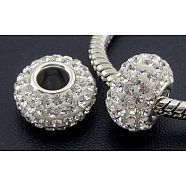 Austrian Crystal European Beads, Large Hole Beads, Sterling Silver Core, Rondelle, 001_Crystal,  about 11mm in diameter, 7.5mm thick, hole: 4.5mm(SS006-BD91524)