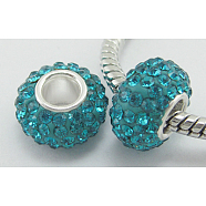 Austrian Crystal European Beads, Large Hole Beads, Sterling Silver Core, Rondelle, 379_Indicolite, about 11mm in diameter, 7.5mm thick, hole: 4.5mm(SS006-BD91540)