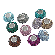 Austrian Crystal European Beads, Large Hole Beads, Sterling Silver Core, Rondelle, Mixed Color, about 11mm in diameter, 7.5mm thick, hole: 4.5mm(SS006-M)