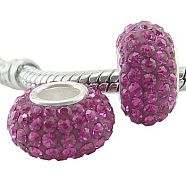 Austrian Crystal European Beads, Large Hole Beads, Sterling Silver Single Core, Grade AAA, Rondelle, 502_Fuchsia, about 11mm in diameter, 7.5mm thick,  hole: 4.5mm(SS017-12)