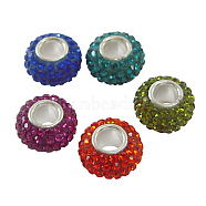 Austrian Crystal European Beads, Large Hole Beads, with Sterling Silver Core, Rondelle, Mixed Color, about 11mm in diameter, 7.5mm thick, hole: 4.5mm(SS017-M)