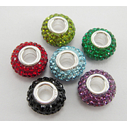 Crystal European Style Beads, Large Hole Beads, Sterling Silver Core, Grade AAA, Rondelle, Mixed Color, about 11mm in diameter, 7.5mm thick, hole: 4.5mm(SS021)