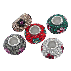 Austrian Crystal European Beads, Large Hole Beads, Sterling Silver Core, Rondelle, Mixed Color, about 11mm in diameter, 7.5mm thick, hole: 4.5mm(SS007-M)