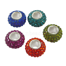 Austrian Crystal European Beads, Large Hole Beads, with Sterling Silver Core, Rondelle, Mixed Color, about 11mm in diameter, 7.5mm thick, hole: 4.5mm(SS017-M)