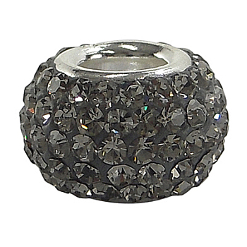 Austrian Crystal European Beads, Large Hole Beads, Single Sterling Silver Core, Rondelle, 215_Black Diamond, about 7mm in diameter, 5.5mm thick, hole: 3mm