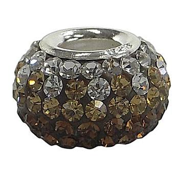 Austrian Crystal European Beads, Large Hole Beads, Single Sterling Silver Core, Rondelle, 220_Smoked Topaz, about 14mm in diameter, 12mm thick, hole: 4.5mm
