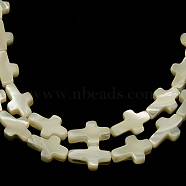 Natural White Shell Beads Strands, Mother of Pearl Shell Beads, Cross, White, about 8mm wide, 12mm long, 3mm thick, hole: 1mm, 33pcs/strand, 16 inch(SSHEL-F0812C)