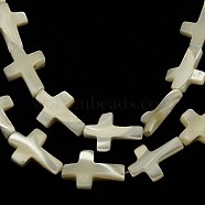 Natural Sea Shell Beads Strands, Cross, White, 17~19x13~15x4mm, Hole: 1mm, about 21~23pcs/strand, 16 inch/strand(SSHEL-F1318C)