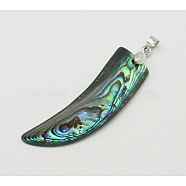 Abalone Shell/Paua Shell Pendants, with Brass Findings, Knife, Colorful, 39~55.7x8~14.5x1~4mm, Hole: 4mm(SSHEL-Q010-1)