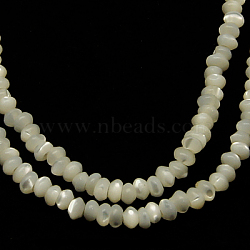 Natural White Shell Beads Strands, Mother of Pearl Shell Beads, Rondelle, White, about 4mm in diameter, 2mm thick, hole: 1mm, 171 pcs/strand, 16 inch(SSHEL-L034-1)