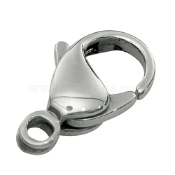 Tarnish Resistant 316 Surgical Stainless Steel Lobster Claw Clasps, Stainless Steel Color, 12x8mm, Hole: 1mm(STAS-316-FL12A)