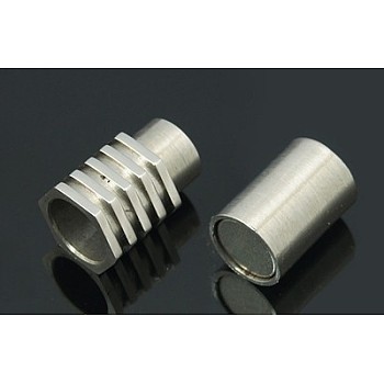 304 Stainless Steel Magnetic Clasps with Glue-in Ends, Column, Stainless Steel Color, 20x10x6mm, Hole: 6mm