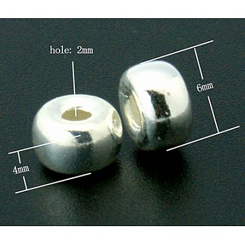 925 Sterling Silver Spacer Beads, Rondelle, Size: about 6mm in diameter, 4mm thick, hole: 2mm, about 200pcs/50g