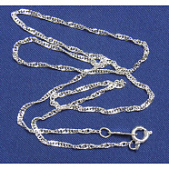 Small Water Wave Brass Chain, Silver Color Plated, Silver Color Plated, Chain:2mm, 17 inch(SW022-S)