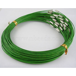201 Stainless Steel Wire Necklace Cord, Nice for DIY Jewelry Making, with Brass Screw Clasp, Sea Green, 17.5 inch, 1mm, clasp: 12x4mm(SW001-2)