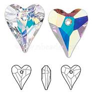 Austrian Crystal Pendants, 6240 Wild Heart, Mother's Day Jewelry Making, 101_Crystal+AB, 17x14mm(SWAR-6240-17MM-001AB)