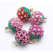 Austrian Crystal Beads, with Polymer Clay and 925 Sterling Silver Findings, Round, Mixed Color, Size: about 12mm wide, 20mm long, hole: 3mm(SWAR-H015)
