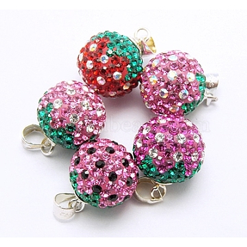 Austrian Crystal Beads, with Polymer Clay and 925 Sterling Silver Findings, Round, Mixed Color, Size: about 12mm wide, 20mm long, hole: 3mm(SWAR-H015)