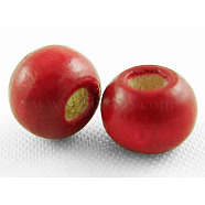Dyed Natural Wood Beads, Round, Nice for Children's Day Gift Making, Lead Free, Red, about 6~7mm wide, 5~6mm high, Hole: 1.5mm, about 14600pcs/1000g(TB092Y-1)