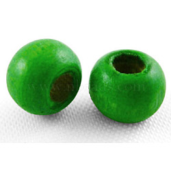 Dyed Natural Wood Beads, Round, Nice for Children's Day Gift Making, Lead Free, Green, about 6~7mm wide, 5~6mm high, Hole: 1.5mm, about 14600pcs/1000g(TB092Y-6)