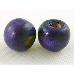 Dyed Wood Beads, Round, Nice for Children's Day Gift Making, Lead Free, Purple, about 6~7mm wide, 5~6mm high, Hole: 1.5mm, about 14600pcs/1000g(TB092Y-8)