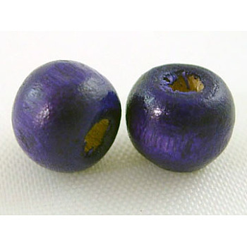 Dyed Wood Beads, Round, Nice for Children's Day Gift Making, Lead Free, Purple, about 6~7mm wide, 5~6mm high, Hole: 1.5mm, about 14600pcs/1000g