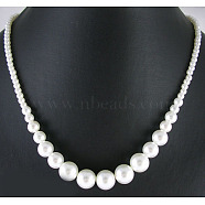 21 inch Glass Pearl Necklace, White, Bead: 4~12mm(TBS014)
