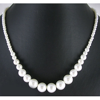 21 inch Glass Pearl Necklace, White, Bead: 4~12mm