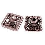 Tibetan Style Caps, Square, Cadmium Free & Nickel Free & Lead Free, Red Copper, 10x10x5mm, Hole: 2mm(TIBE-LF0893YKG-R-FF)