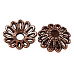 Tibetan Style Fancy Bead Caps, Cadmium Free & Nickel Free & Lead Free, Flower, Red Copper Color, Size: about 12mm in diameter, 3mm thick, hole: 2.5mm, 1825pcs/1000g(TIBE-LF1413YKG-R-FF)