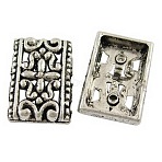 Alloy Multi-Strand Links, Tibetan Style, Cadmium Free & Nickel Free & Lead Free, Rectangle, Antique Silver Color, Size: 17x12x3mm, Hole: 1.5mm, about 400~430pcs/1000g(TIBEB-LF0381YKG-AS-FF)