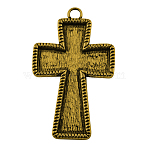 Tibetan Style Pendant Cabochon Enamel Settings, Cross, Lead Free & Cadmium Free, Antique Golden, 70x43x4mm, Hole: 6mm(TIBEP-4479-AG-LF)
