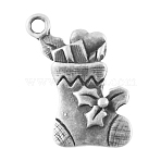 Alloy Pendants, Cadmium Free & Lead Free, Christmas Sock, Antique Silver, 21x13x3mm, Hole: 2mm(TIBEP-A18560-AS-LF)