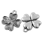 Tibetan Style Alloy Pendants, Lead Free, Nickel Free and Cadmium Free, Clover, Antique Silver, 21x17.5x2.5mm, Hole: 1.5mm(TIBEP-LF9468YKG-AS-FF)