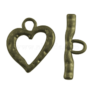 Tibetan Style Toggle Clasps, Zinc Alloy, Heart, Lead Free and Cadmium Free, Antique Bronze, 26x23x2mm, Hole: 5mm(TIBE-S002-AB-LF)
