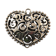 Filigree Tibetan Style Links connectors, Cadmium Free & Nickel Free & Lead Free, Heart, Antique Silver, 50.5x53.5x19mm, Hole: 5mm(TIBEB-388-AS-FF)