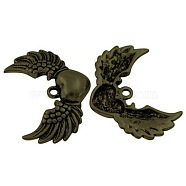 Tibetan Style Alloy Pendants, Lead Free, Nickel Free and Cadmium Free, Antique Bronze, Wing with Heart, 28.5x36.5x5mm, hole: 2.5mm, about 230pcs/kg(TIBEB-EA11896YKG-AB-FF)