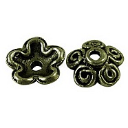 Tibetan Style Alloy Bead Caps, Lead Free and Cadmium Free, Flower, Antique Bronze, 10x3.5mm, Hole: 1.5mm, about 3200pcs/1000g(TIBEB-LF0202YKG-AB-LF)