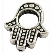 Tibetan Style Alloy Bead Frames, Hamsa Hand/Hand of Miriam, Lead Free & Cadmium Free, Antique Silver, 15.5x13x3mm, Hole: 1mm(TIBEB-LF0265YKG-AS-LF)