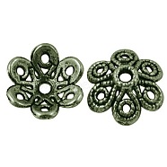 Tibetan Style Alloy Fancy Bead Caps, 6-Petal, Cadmium Free & Nickel Free & Lead Free, Antique Bronze, 12.5x12.5x4mm, Hole: 1.5mm, about 2640pcs/1000g(TIBEB-LF10883YKG-AB-FF)
