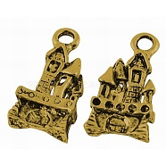 Tibetan Style Alloy Pendants, Castle, Cadmium Free & Lead Free, Antique Golden, 21x10x3mm, Hole: 3mm(TIBEP-0815-G-LF)