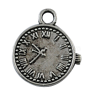 Tibetan Style Alloy Pendants, Cadmium Free & Nickel Free & Lead Free, Clock, Antique Silver, 20x16x1mm, Hole: 1mm(TIBEP-48640-AS-FF)