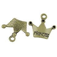 Tibetan Style Pendant Cabochon Settings, Crown, With a Word Princess, Antique Bronze, 19x17mm, Hole: 2mm(TIBEP-A0368YKG-AB-FF)
